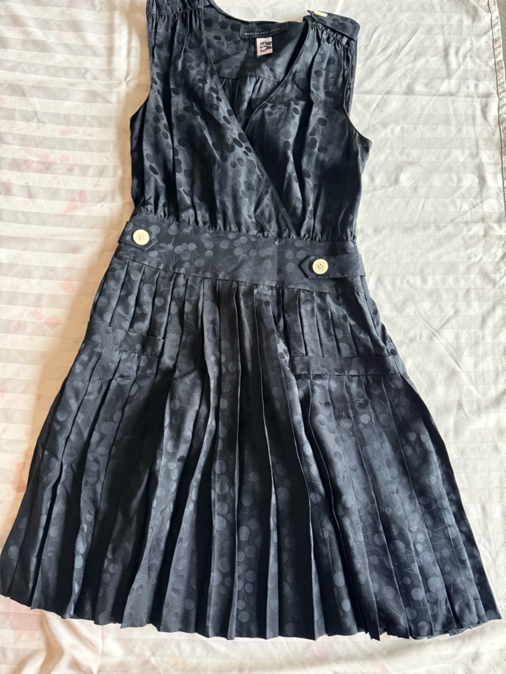 Marc By Marc Jacobs Black Polka-Dot Pleated Sleeveless Dress